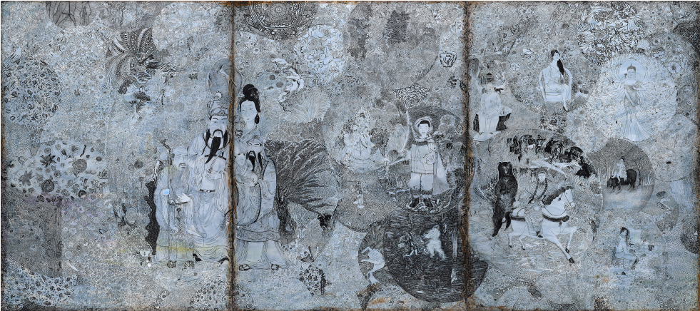 李明則，《葫蘆問》，2014，壓克力顏料、畫布，260 x 582公分。臺北市立美術館典藏。